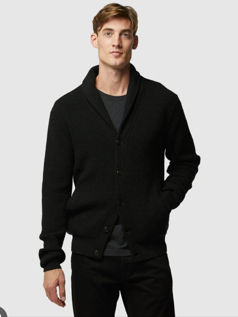 H&M Men’s Black Shawl Collar Cotton Knit Cardigan Sweater - Size M Like New